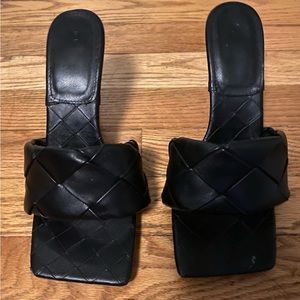 Black square toed heels